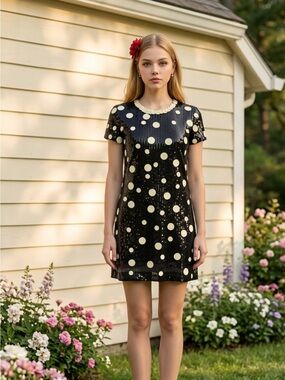 Juicy Couture Black Sequin Polka Dot Mini Dress